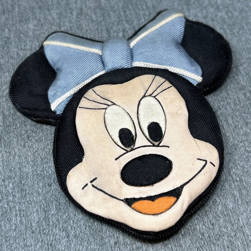 Vintage Fabric Minnie Mouse Fridge Magnet Retro Blue Bow Classic Disneyana READ